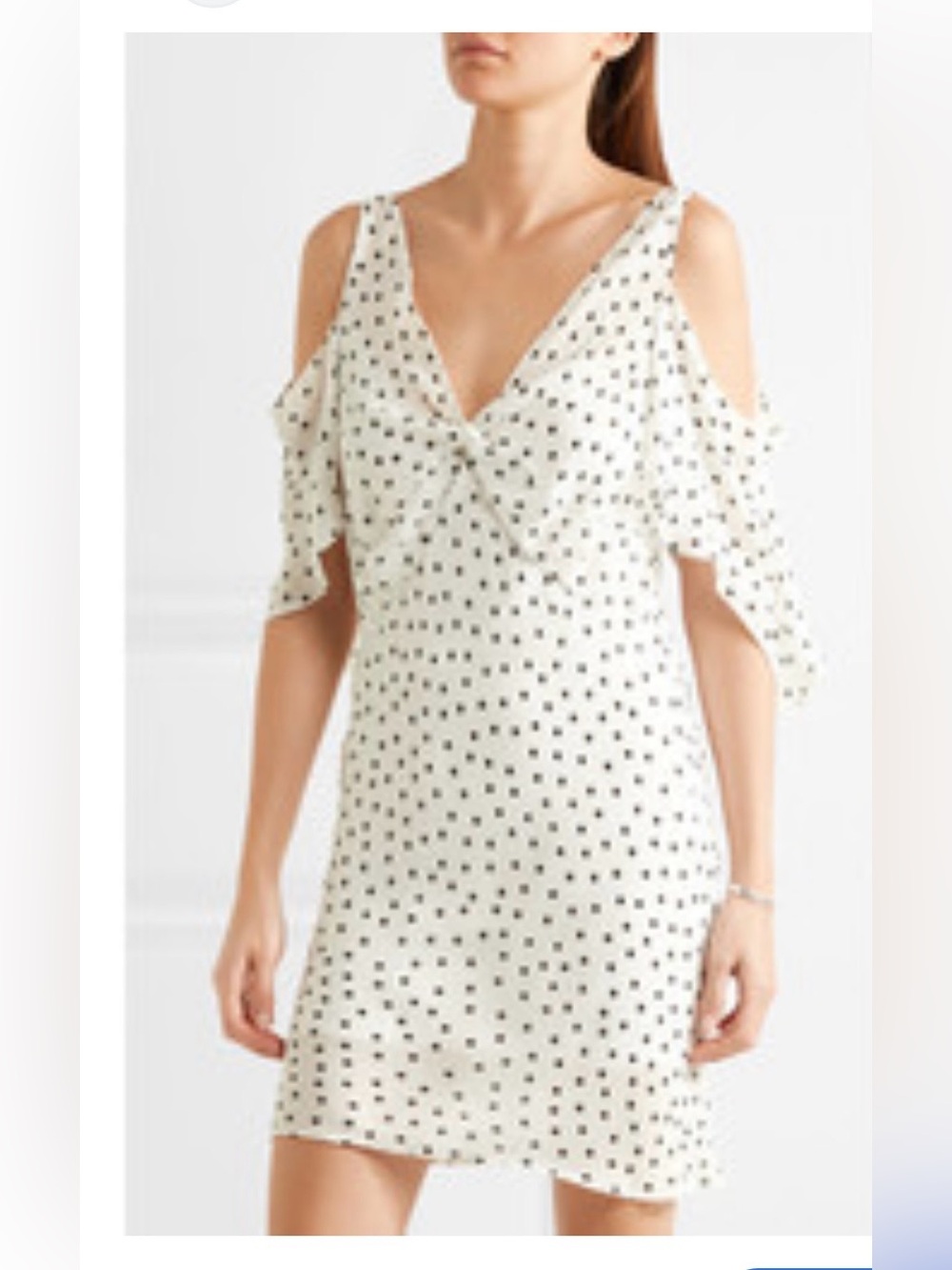 McQ by Alexander McQueen Ivory and Black Polka Dot Cold-Shoulder Mini Dress, US2